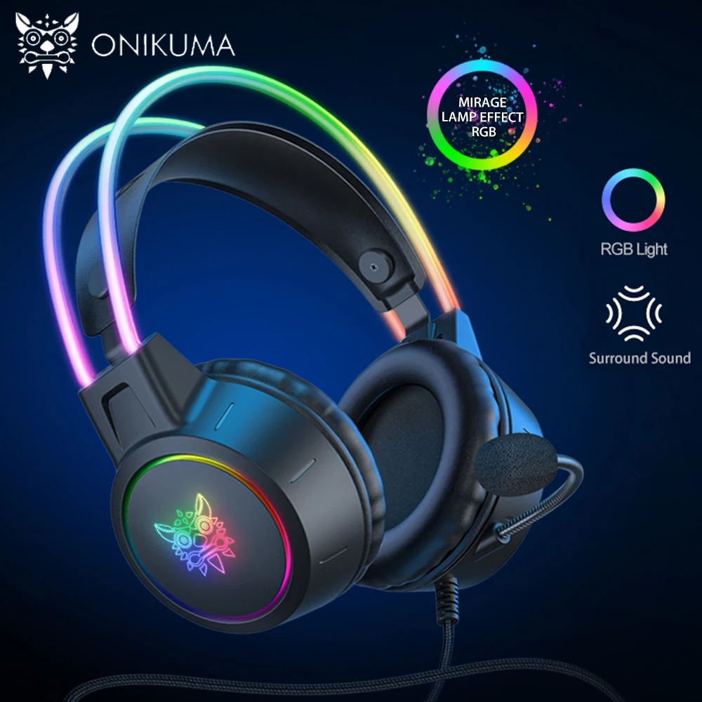 

ONIKUMA X15 Pro Wired Gaming USB Headphones Microphone PS4 Headsets Surround Sound Overear RGB LED Light for Laptop Tablet Gamer