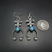 wholesale vingate 925 silver needle hook dangle earrings boho ethnic metal hand carved pattern horn personality earrings