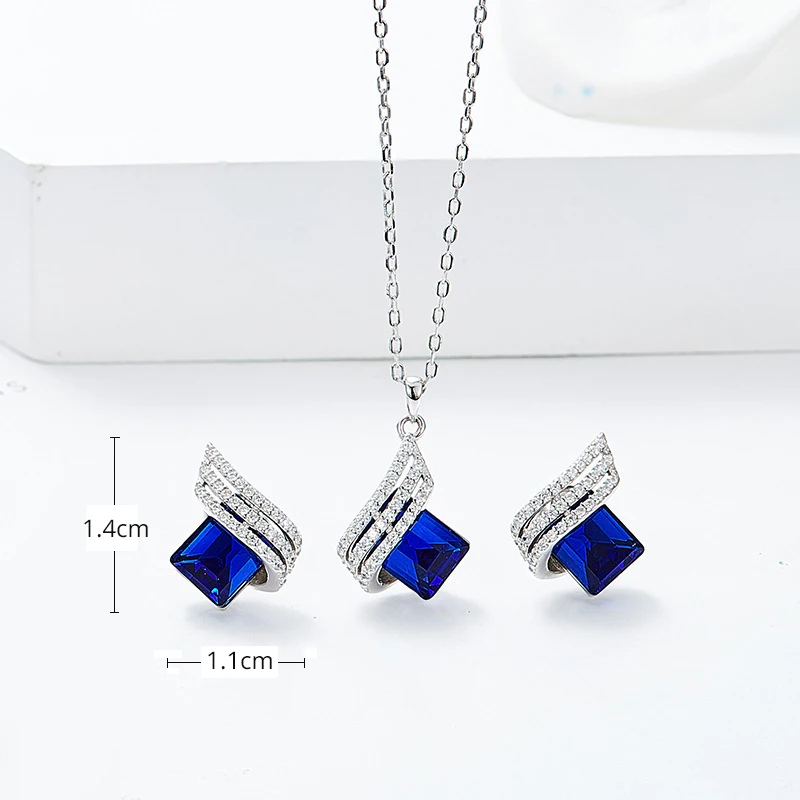 Комплект из колье и серёг серебра 925 пробы с австрийскими кристаллами - купить по