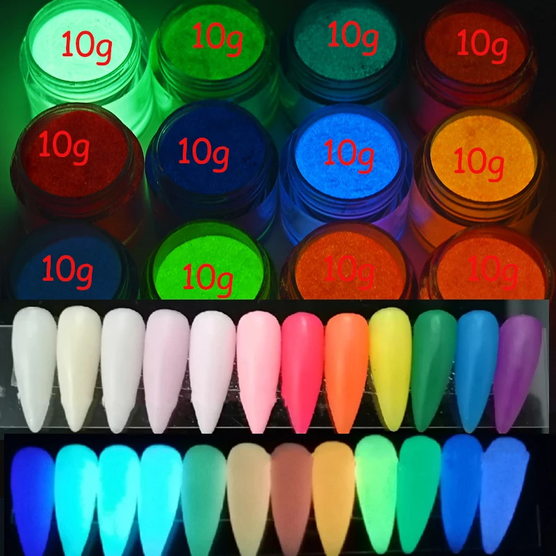 

10ml Luminous Nail Art Glitter Powder 12-Colors Neon Phosphor Powder Long-acting Phosphor Glow in the Dark Powder &*&