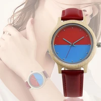 wood watch creative for men women two color stitching quartz watch fashion silicone strap wrist watch ladies dress clock reloj