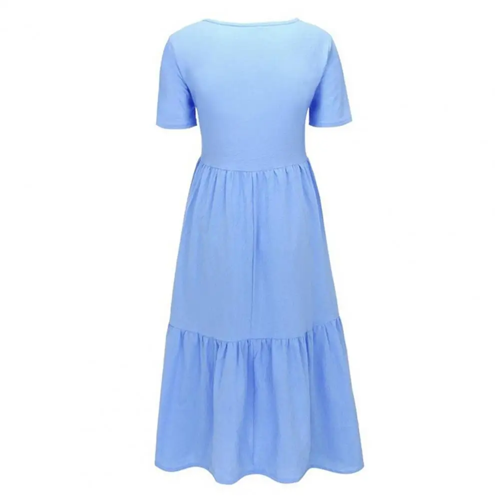 

Однотонное летнее платье, Мягкое повседневное женское платье миди с коротким рукавом, свободного кроя, до середины икры, с круглым вырезом