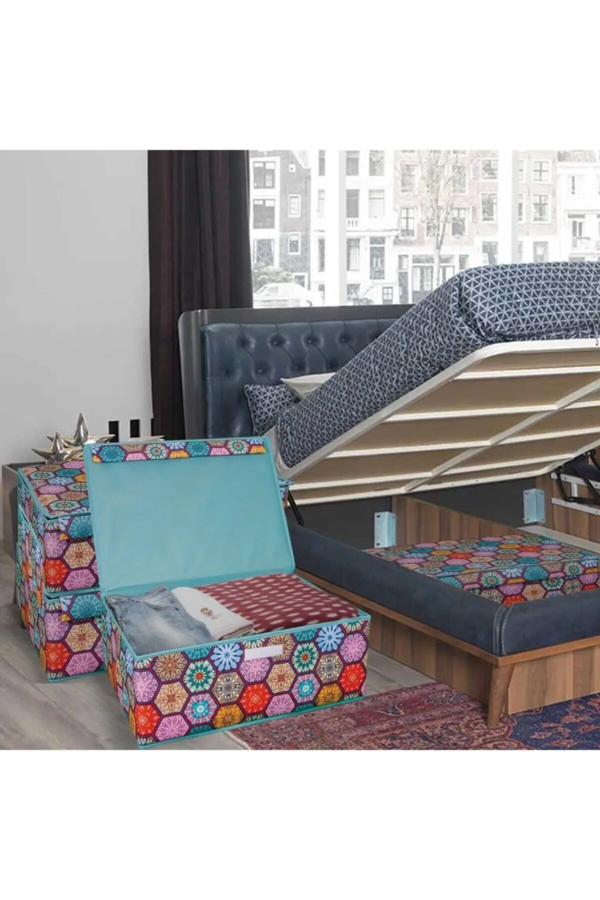 

4 шт. коробка с крышкой и внутренним основанием коробка для хранения набор мешков, батареи, 50x40x19 см цвет