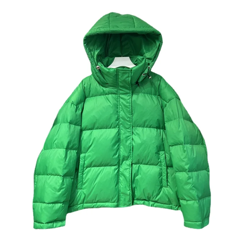 

Short Down Jacket Women's 2022 New Fashion White Duck Down Korean Loose Detachable Cap Solid Color Thickened Winter Coat F492