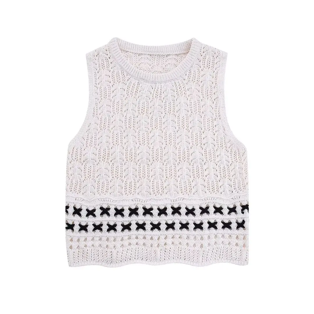 Повседневный женский жилет TRAF контрастных цветов 2023 свободный свитер без