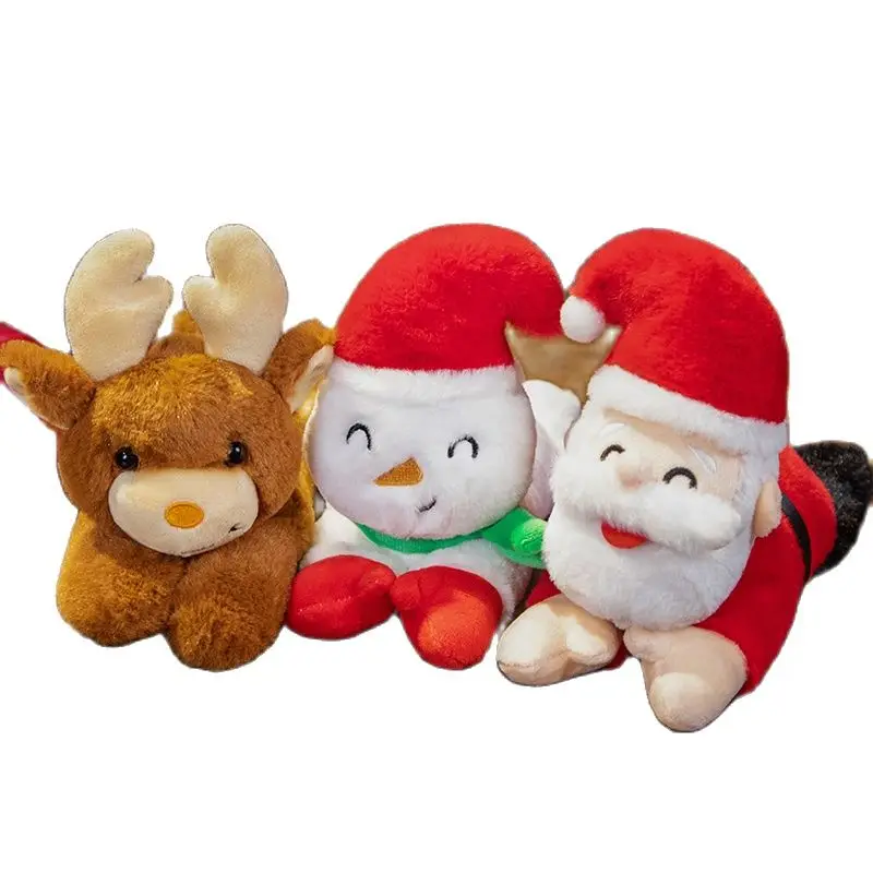 

25CM Interesting Creative Christmas Elk Snowman Dolls Soft Snapping Circle On Hand Children Kids Festival Birthday Presents