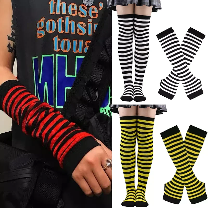 

Полосатые перчатки, Высокие гольфы, носки, косплей, темный ниндзя, рукавицы, нарукавники для мужчин и женщин, модные теплые манжеты от солнца