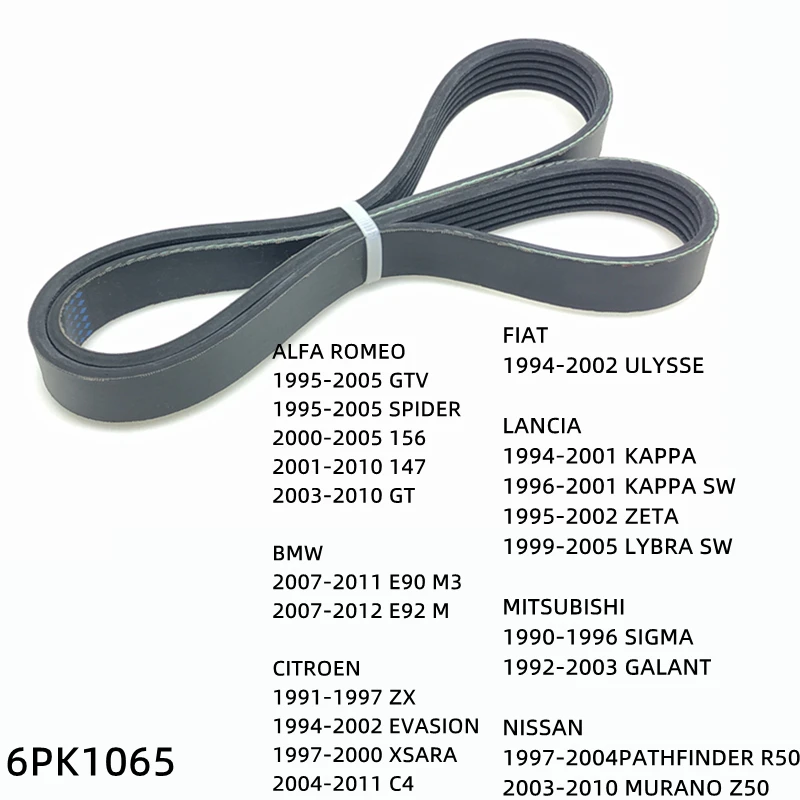 

6PK1065 Engine Air Conditioner Belt V-Ribbed Belts Drive For ALFA ROMEO BMW CITROEN FIAT LANCIA MITSUBISHI NISSAN