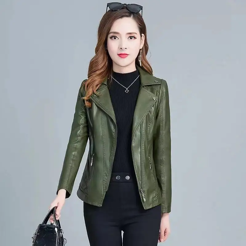 

Leather Jacket Coat Women 2023 New 5XL Large Size Short Spring Autumn Slim Suit Collar Middle-Aged