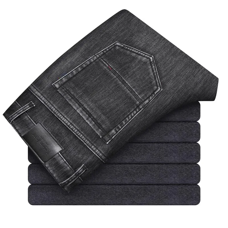 Зимние Брендовые прямые невыцветающие черные джинсы флисовые плотные теплые