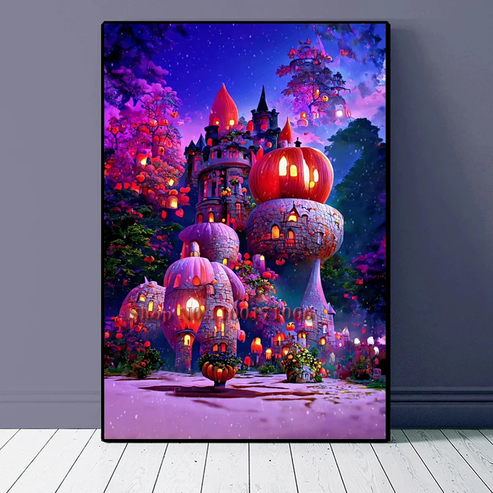 Алмазная 5d картина вышивка крестиком в виде тыквы фонаря замка пейзажа мозаика