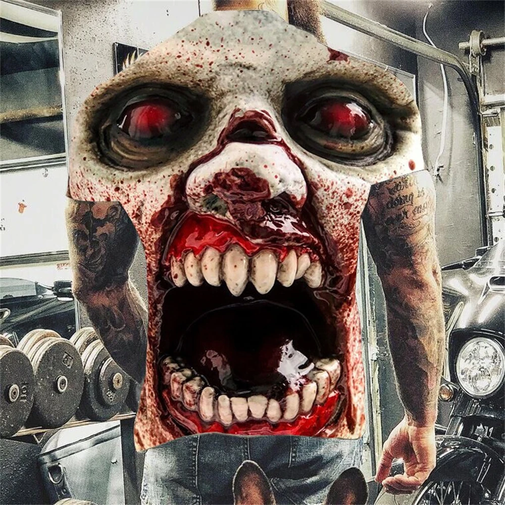 

2023 New Halloween Horror Pattern Crewneck T-Shirt Men's 3d Printed Men'S Casual T-Shirt Crewneck Top Short Sleeve Cos Costume