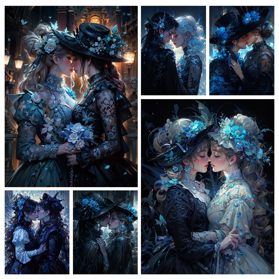 

Алмазная 5D картина «сделай сам» Милая дружба, девушка с поцелуем, полная Алмазная вышивка, ювелирные изделия, Вышивка крестиком, мозаика le587