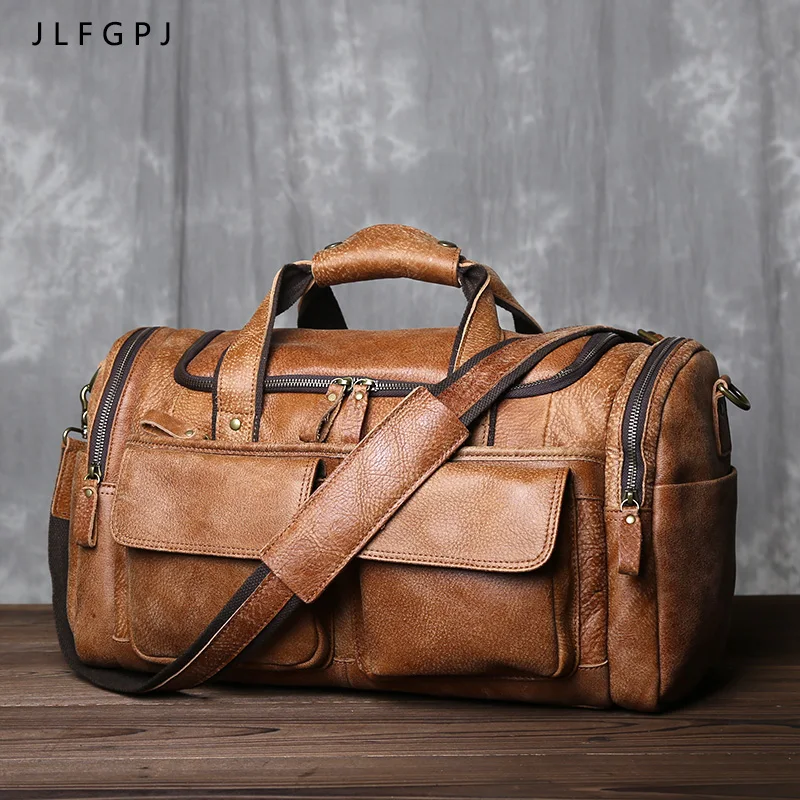 Retro Men's First Layer Cowhide Large-capacity Portable Travel Bag Genuine Leather Shoulder Messenger Bag