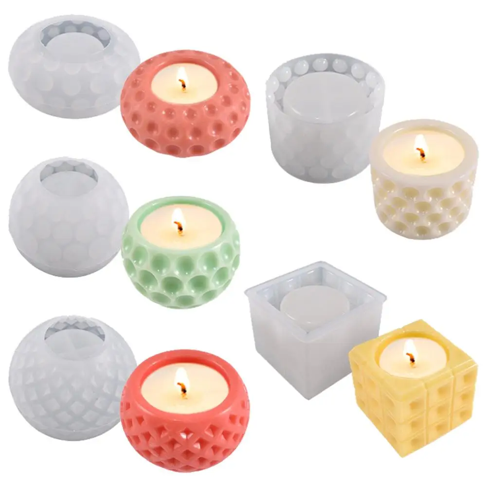 

6pcs Round Scented Candle Holders Silicone Resin Mold For Candlestick Jewelry Storage Box Ashtray Making