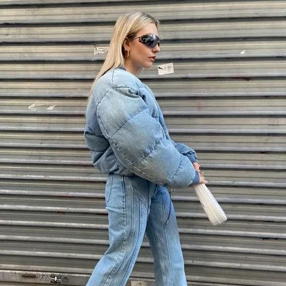 Short Sections of Cotton Clothing Female 2022 Autumn and Winter New Pull Round Collar Warm Collision Color Splicing Jacket