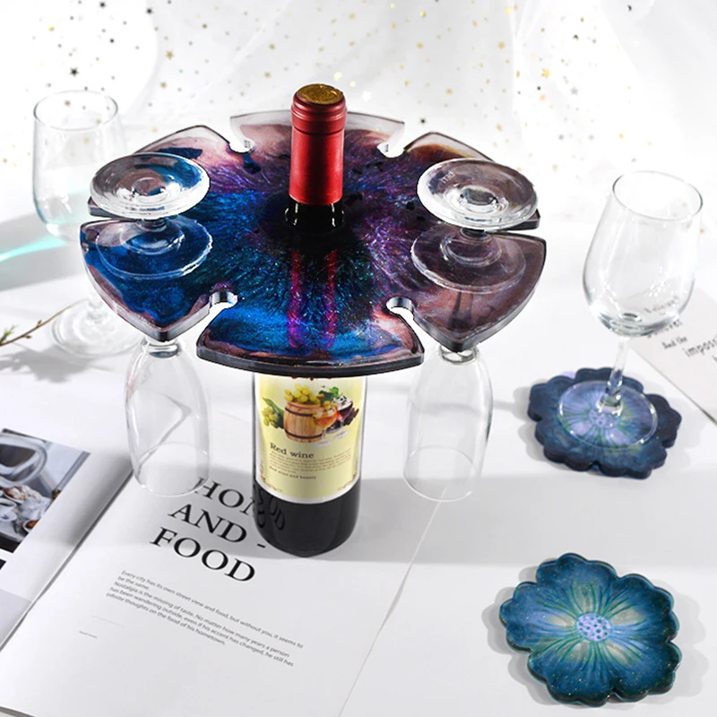 Molde de silicona para estante de vino tinto, soporte de copa Irregular, molde de resina epoxi UV, decoración artística para el hogar