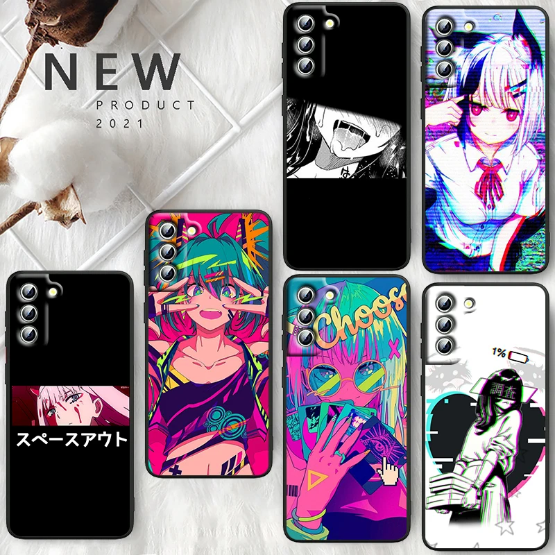 

Cute Ahegao Manga Girl For Samsung Galaxy S22 S21 S20 FE Ultra Pro Lite S10 5G S10E S9 S8 Plus S7 Edge Soft Black Phone Case