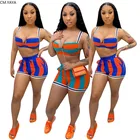 Женский спортивный костюм из двух предметов, летний топ в полоску на бретелях с принтом и леггинсы-джоггеры, сексуальный костюм, одежда для фитнеса, 2020