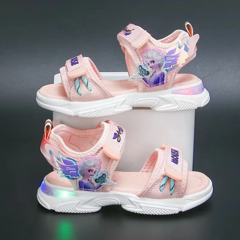 

New girls frozen 2 elsa and Anna girls sandals with light Disney princess kids soft shoes Europe size 22-31