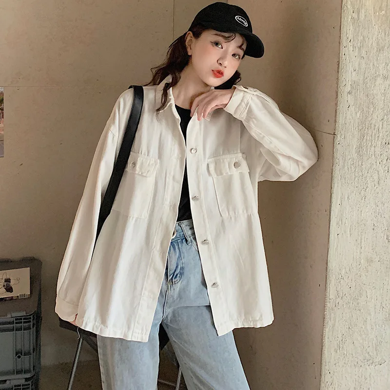 

Denim Jacket Women Plus Size Jacket Casual All-match Long-sleeve Top New Student Loose Tide Harajuku Hong Kong Style