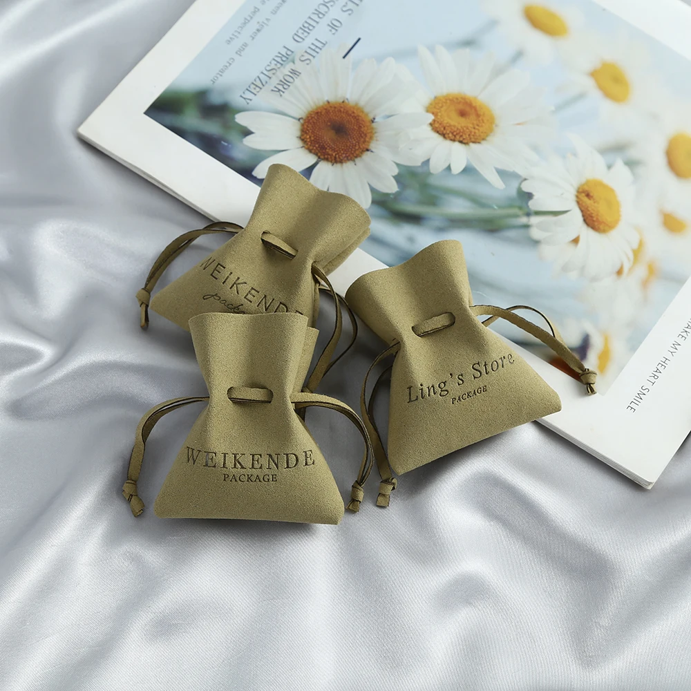 Custom Name Logo Microfiber Drawstring Gift Bags Wedding Favors For Guests Candy Pouch Velvet Jewelry Ring Necklace Bag Business