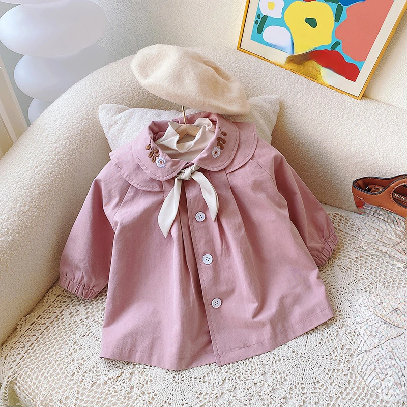 RiniKinda 2022 Autumn Girl Coat Cotton Kids Trench Embroidery Newborn Toddlers Infant Outfits Princess Baby Outdoor Clothing