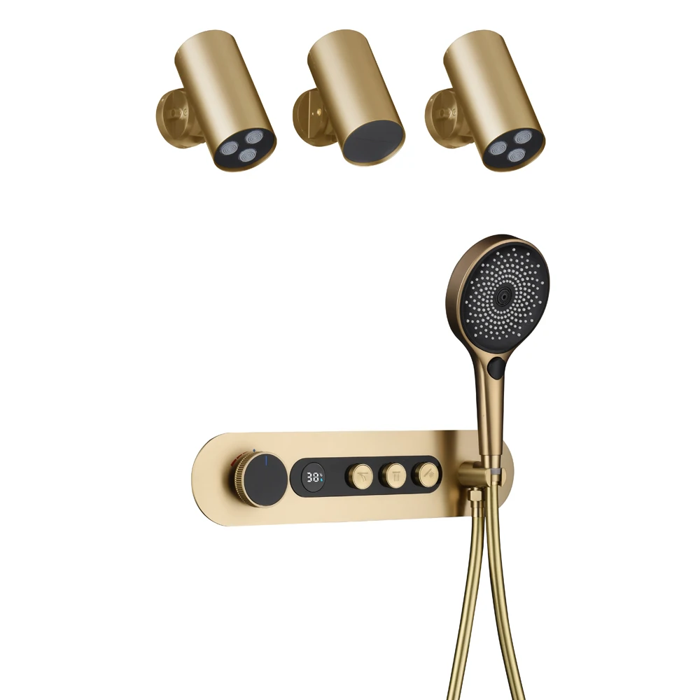 2023 Современный матовый золотой 3-сторонний латунный термостатический цифровой