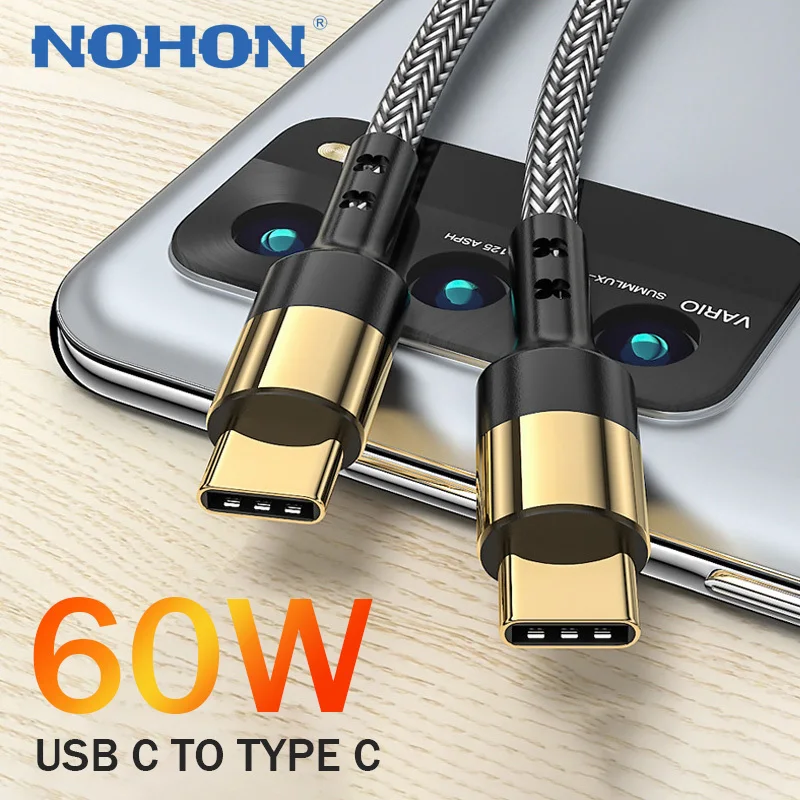 

NOHON USB Type C To Type C Cable 60W 100W PD Fast Charging USB C Charger Wire for Macbook iPad Pro Samsung Xiaomi Huawei