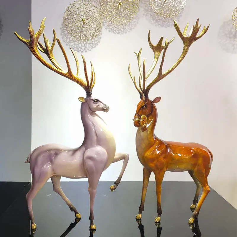 

FK124 Copper Deer With Lucid Ganoderma Fine Pure Bronze Elk Decor High Quality Cuprum Ornament