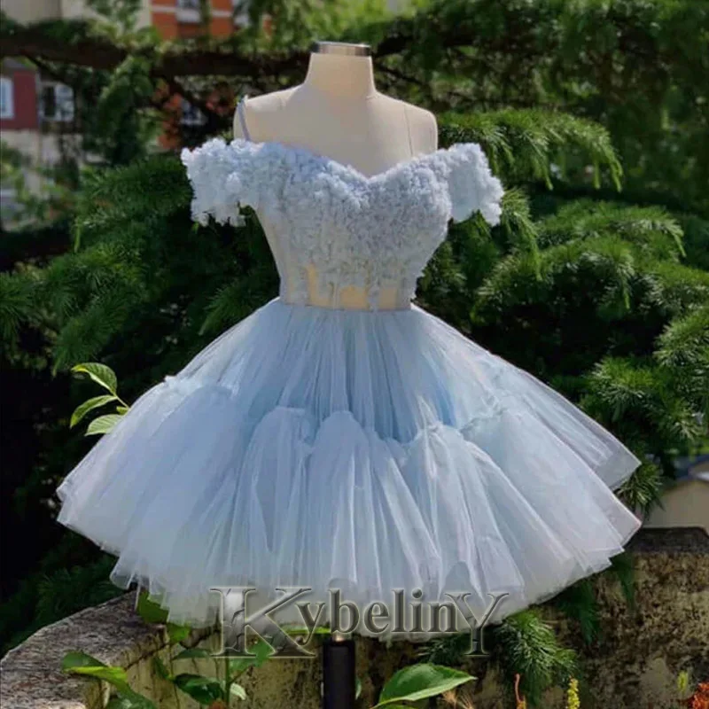 

Kybeliny Blue Skirt Evening Dresses Tulle Puffy OffShoulder Prom Robe De Soiree Graduation Celebrity Vestido Fiesta Women Formal