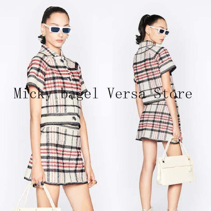 

temperament women's short skirt suit fashion red and black stripe check color contrast splicing women's top high-quality shorts