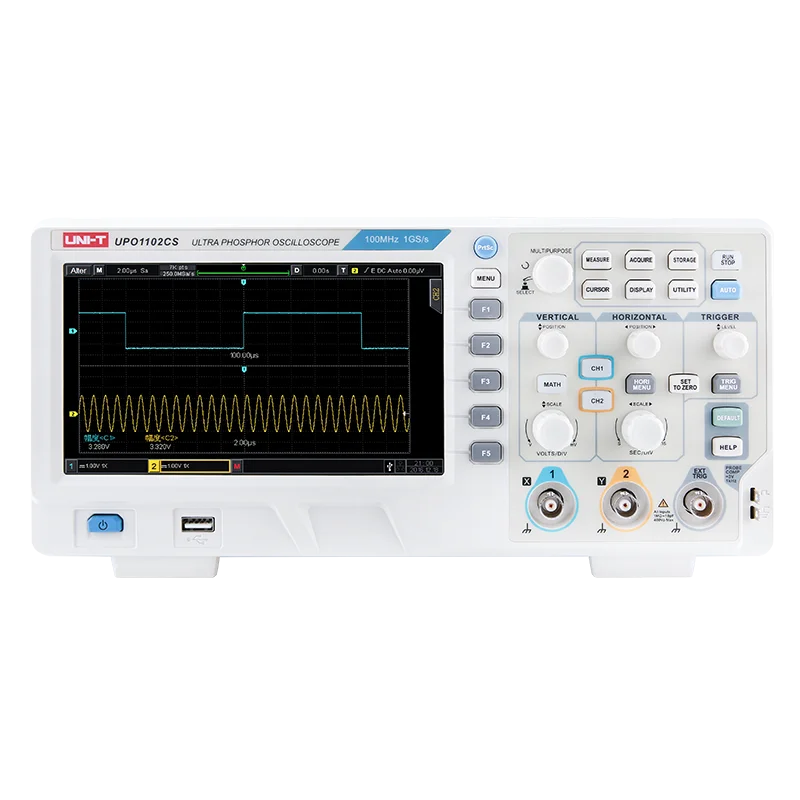 

UNI-T UPO1102CS UPO1202CS 4-in-1 Phosphor Oscilloscope 2 Channel 100M 200MHz 1GSa Spectrum/Protocal Analyzer Multimeter Function