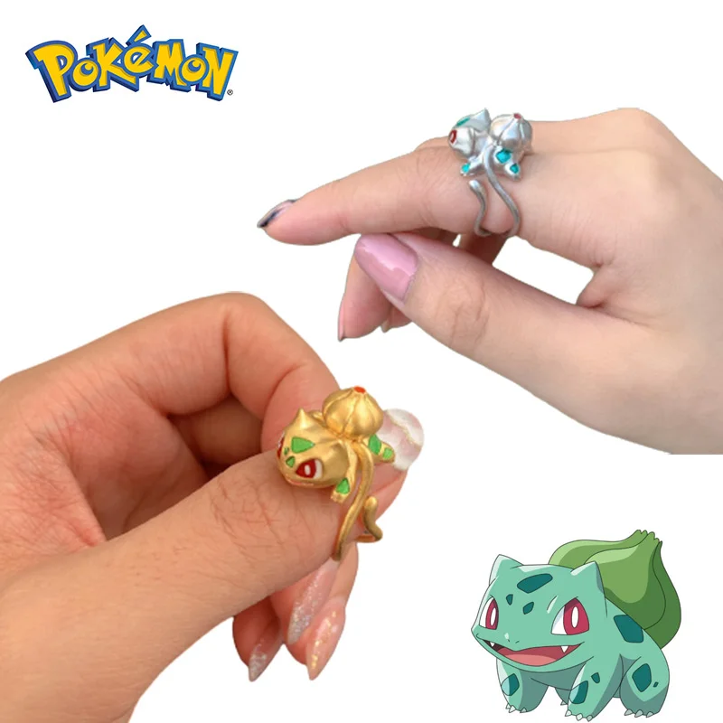 

Pokemon Bulbasaur Rings for Girls Boys Kawaii Golden Silvery Finger Ring Femme Adjust Bulbasaur Accessories Harajuku Anime Rings