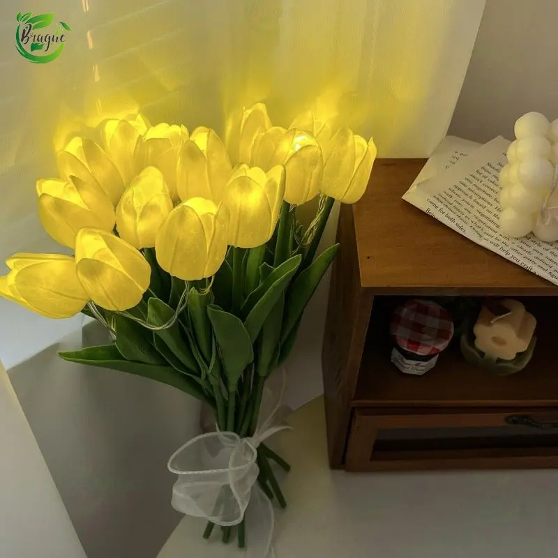 

10Heads 11inch Led Glowing Artificial Tulip Flower Bouquet Decorations for Home/Office/Garden Fake Flower with Lights Battrty