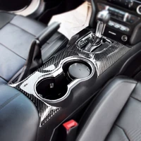 car styling real carbon fiber gear shift panel water cup holder decorative cover trim for ford mustang 2015 2016 2017 only lhd