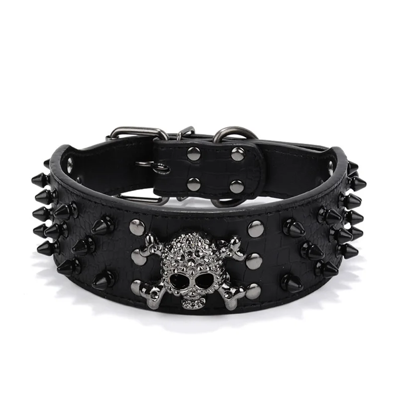 

Spiked PU Leather Dog Collar, 3 Rows, Bullet Rivets, Studded, Cool Skull, Pet Accessories, Best Choice for Medium and Large Dog