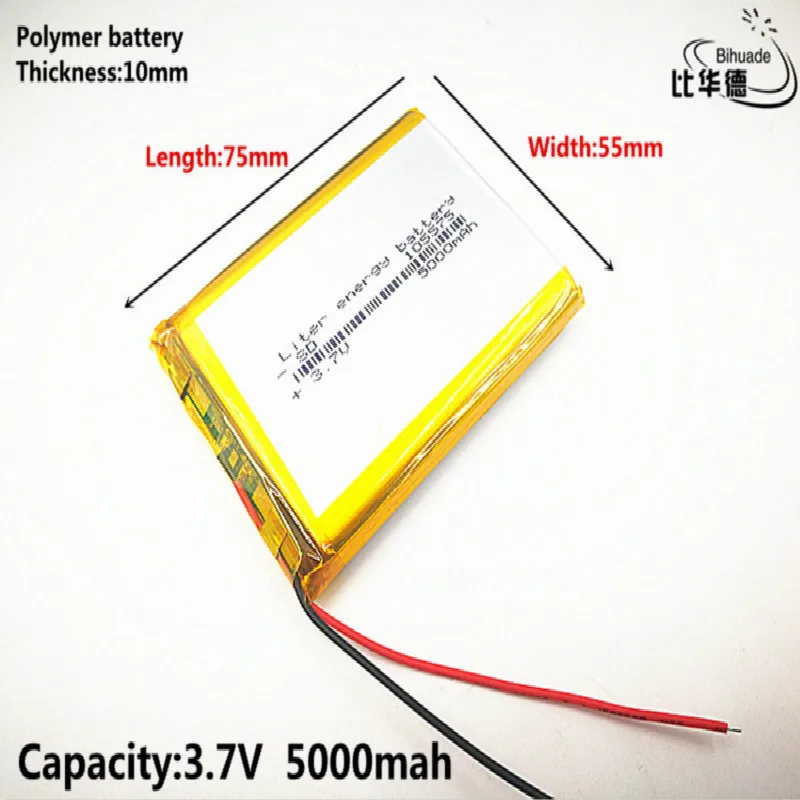 

Free shipping 1pcs/lot 105575 3.7 V lithium polymer battery 5000 mah DIY mobile emergency power charging treasure battery