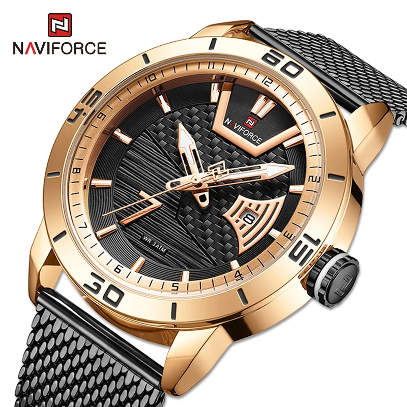 2022 NAVIFORCE Luxury Brand Watch for Men Military Sport Gold Black Quartz Calendar Waterproof Stainless Steel Male Wristwatches