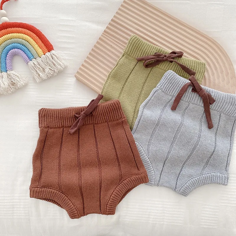 

Baby Shorts Pants 2022 Autumn Newborn Boys Girls Knitted Shorts Casual Solid Color Elastic Big Pp Bloomers Infant Toddler Outfit