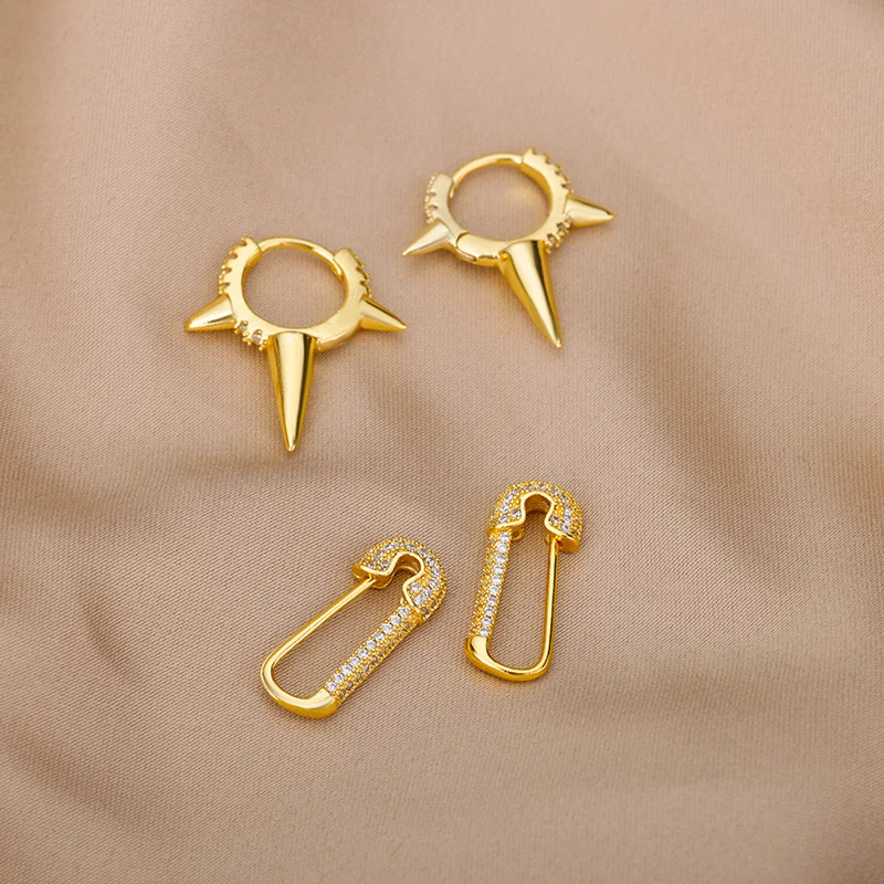 

Elegant Paper Clip Hoop Earrings For Women Stainless Steel Cubic Zirconia Studded Tapered Earring Punk Ear Loops Jewelry 2022