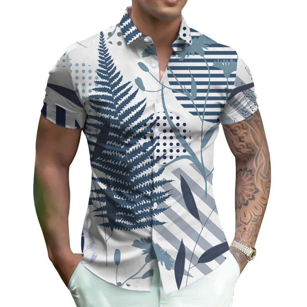 

Men Printed Shirt Short Sleeves Button-Up Shirts Baroque Hawaiian Summer Blouse Male Floral Shirts Streetwear Casual Tops Shirts