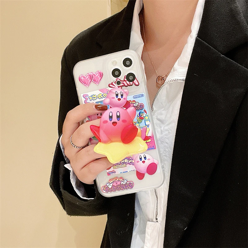 

Чехол Kawaii Star Kirby для Iphone 11 12 13 моделей задняя крышка Кронштейн анти-падение все включено фотоаксессуары силикон
