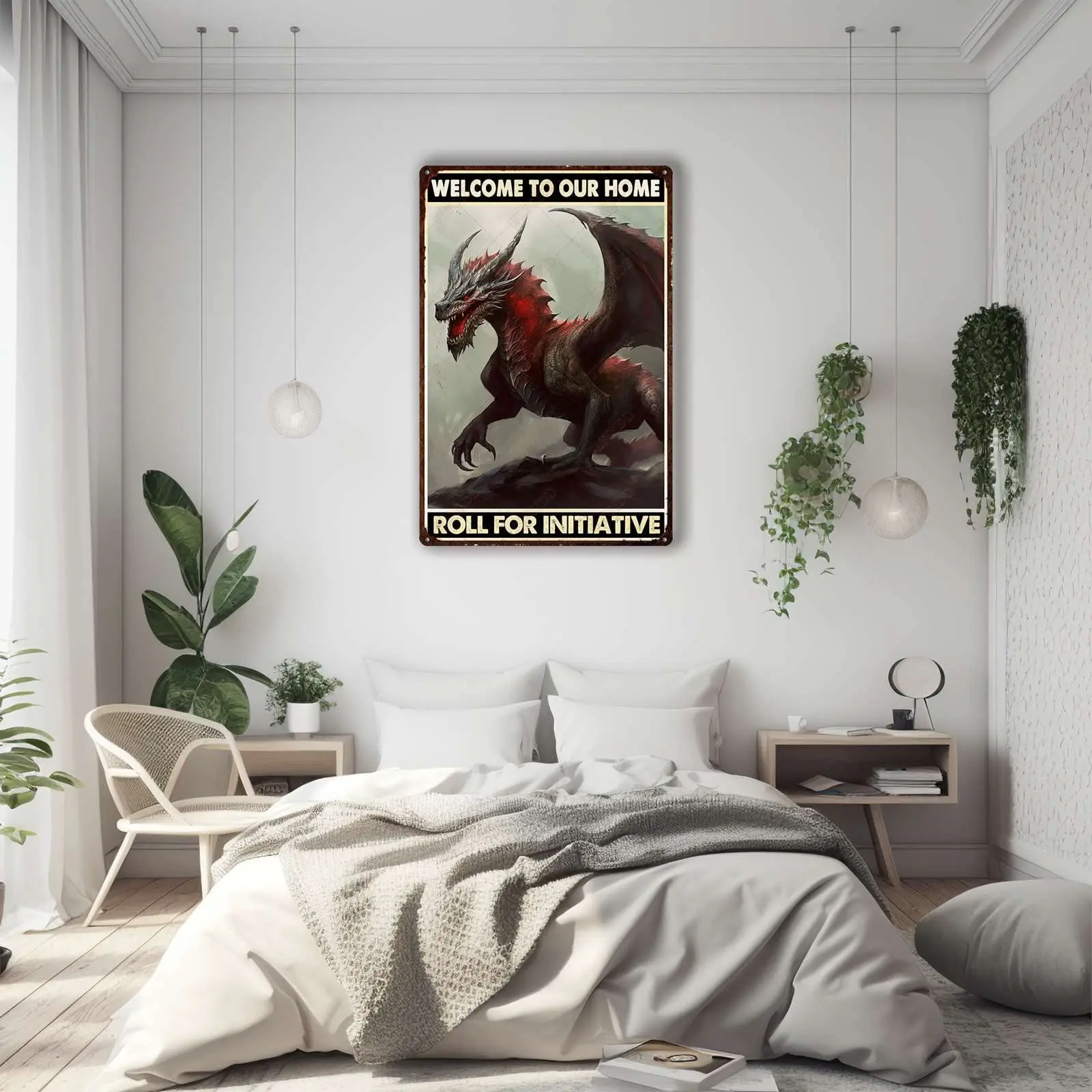 FLFGIDD Оловянная табличка Дракон Добро пожаловать в ваш дом рулон для гостиной