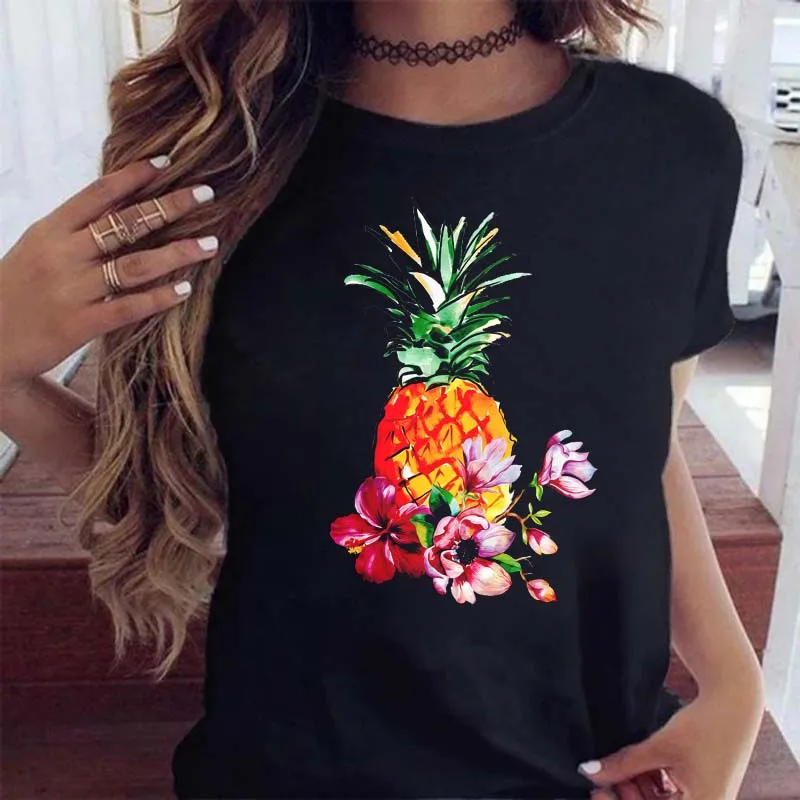 

Women T-shirts 90s Watercolor Pineapple Printed Short Sleeve Cartoon T Top Shirt Print Female Graphic Fashion Tee T-Shirt