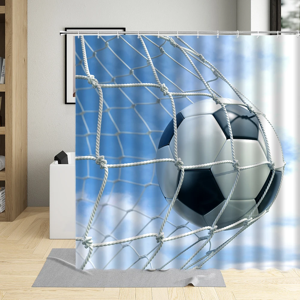 

Football Sports Design Shower Curtain Polyester Fabric Waterproof Boys Home Decor Screens with Hooks Cartoons Bathroom Curtains