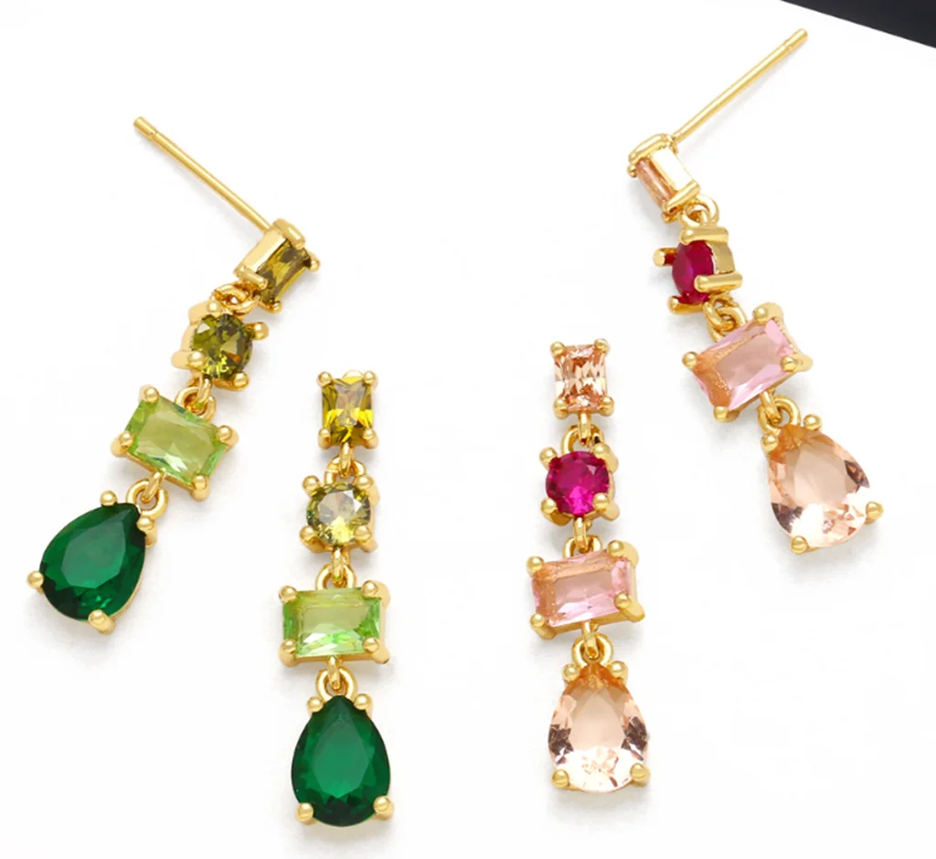 

5Pairs Personalised Fashion Brass 18K Gold Plated Earrings Cubic Zirconia Tassel Chain CZ Crystal Drop Dangle Earrings For Women