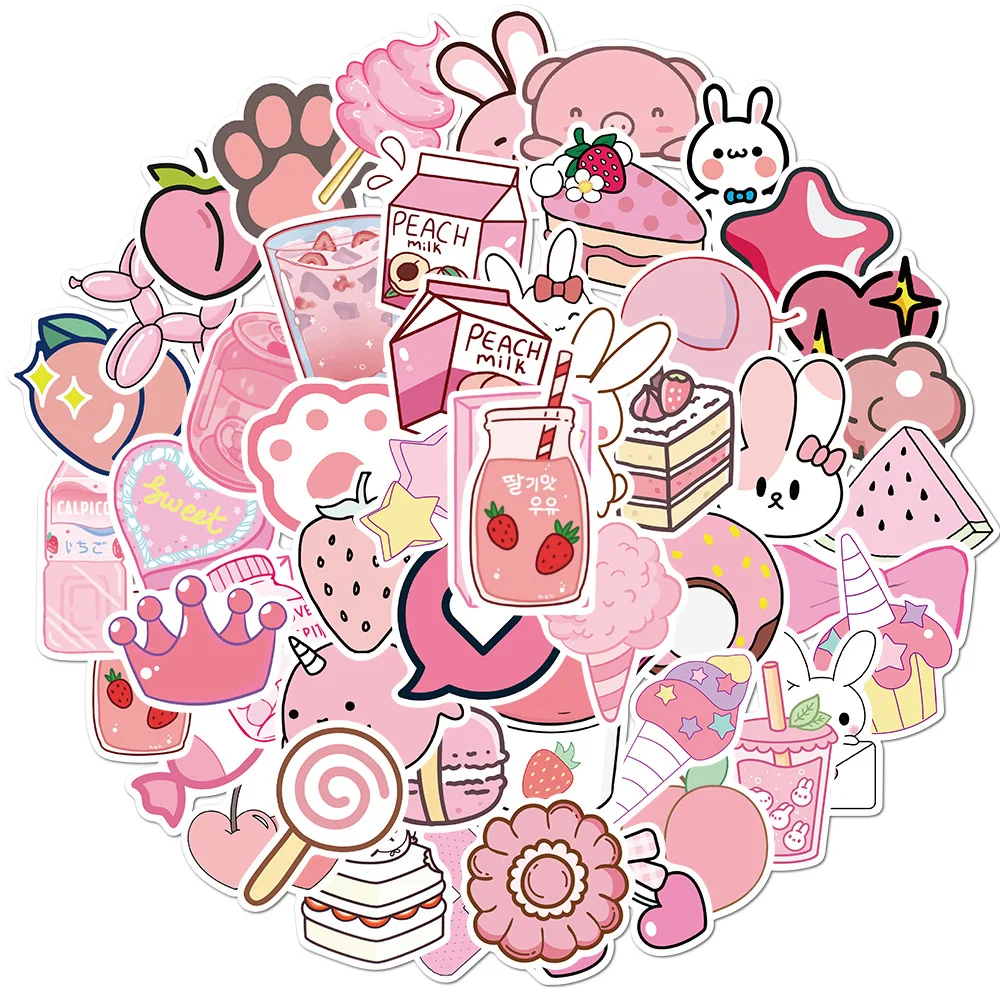 

50pcs Cartoon Pink Cute Graffiti Sticker DIY Collage Suitcase Guitar Skateboard Cup Waterproof No Glue Mark Stickers