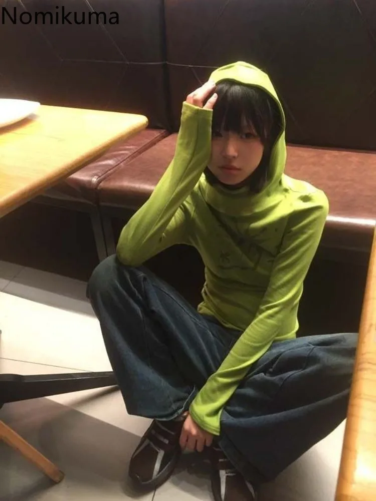 Женская одежда 2024 футболки с капюшоном и принтом женская Y2k шикарные облегающие