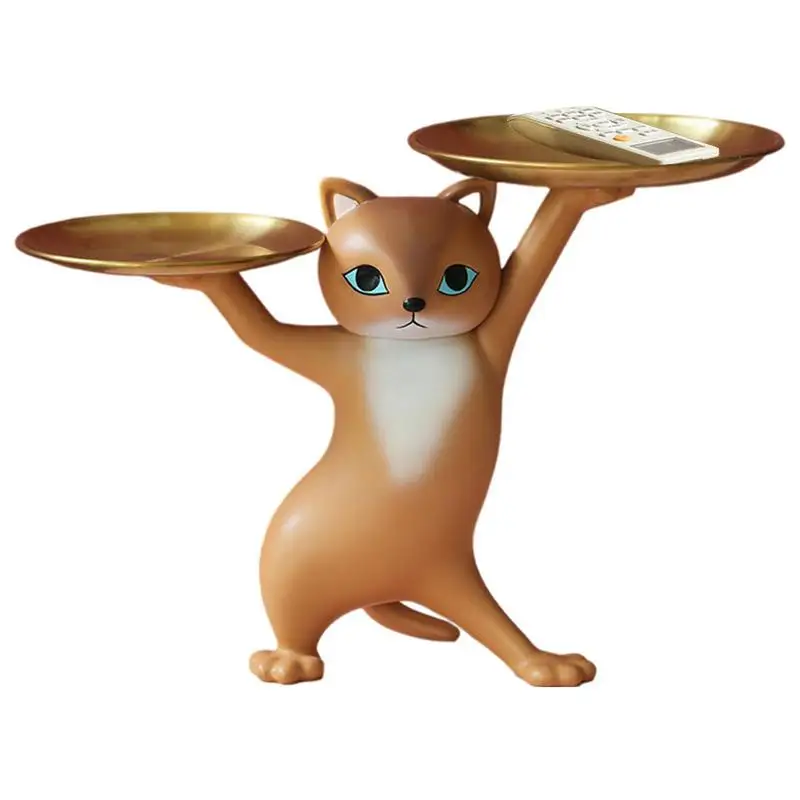 

Cat Statue Storage Box Cute Resin Cat Key Storage Holder Tabletop Animal Sculpture Decoration Holders For Makeup Jewelry